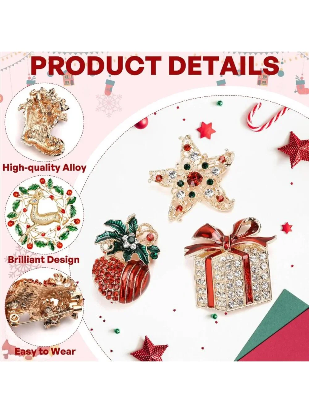 12PCS Festive Christmas Brooch Set for Women - Holiday Pins & Accessories